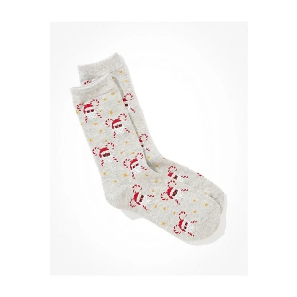 American Eagle Women's Candy Cane Santa Crew Socks